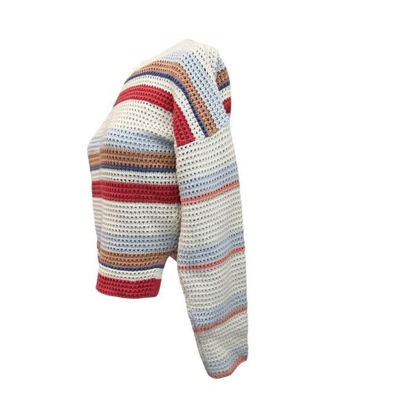 JOIE Ladies XS Striped Sweater Crochet Open Weave Crop Top Multicolor Diza - Picture 3 of 6
